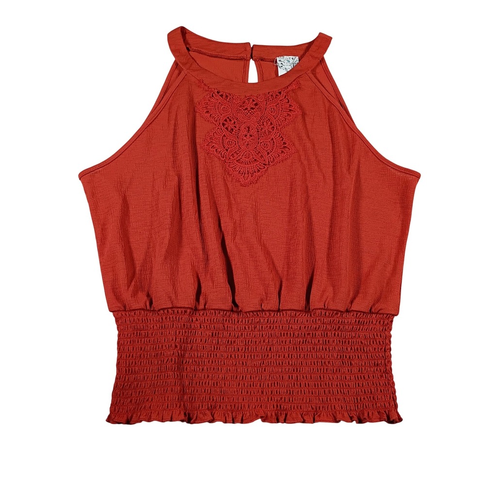 Naif Halter Top Women XL Orange Good Lace Smocked Waist Boho Blouse
